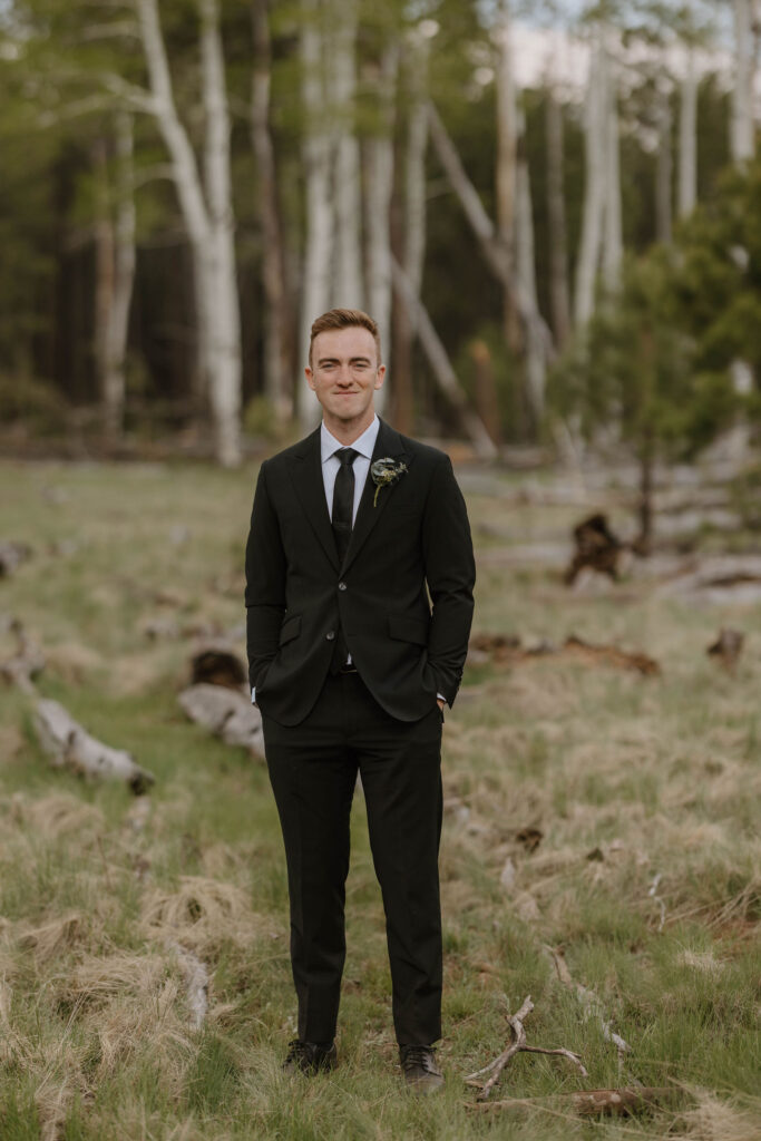 groom photo during outdoor wedding day at arizona nordic village