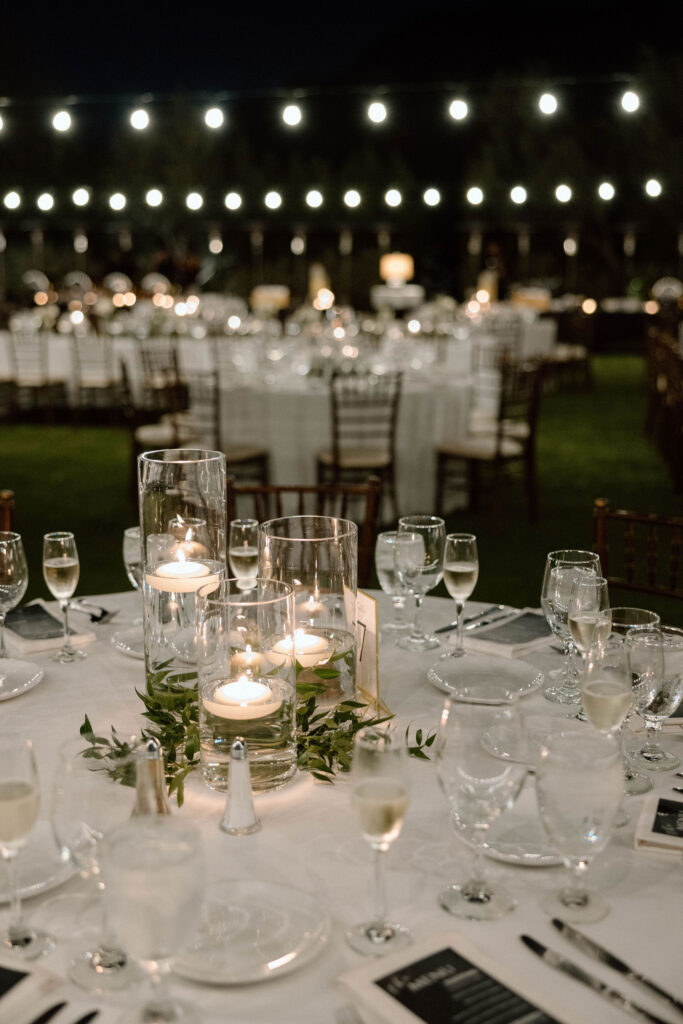 all white wedding details at reception during wedding at el chorro lodge in pheonix