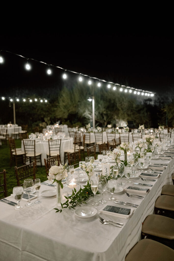 all white wedding details at reception during wedding at el chorro lodge in pheonix