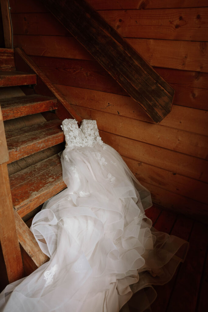 wedding dress detail photo during outdoor wedding day at arizona nordic village