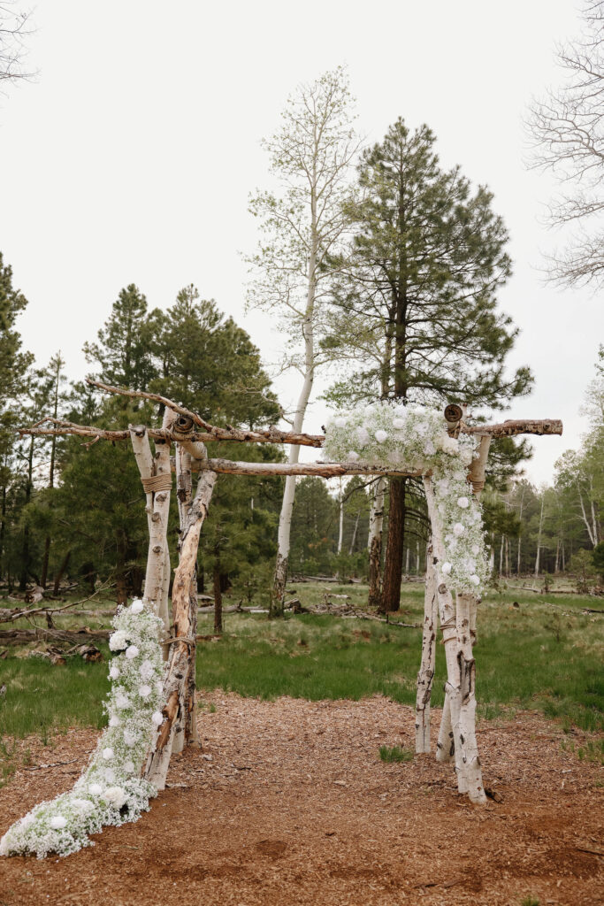 ceremony detail photo during outdoor wedding day at arizona nordic village