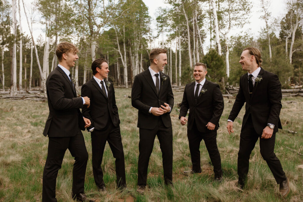 wedding party photos with groom and groomsmen 