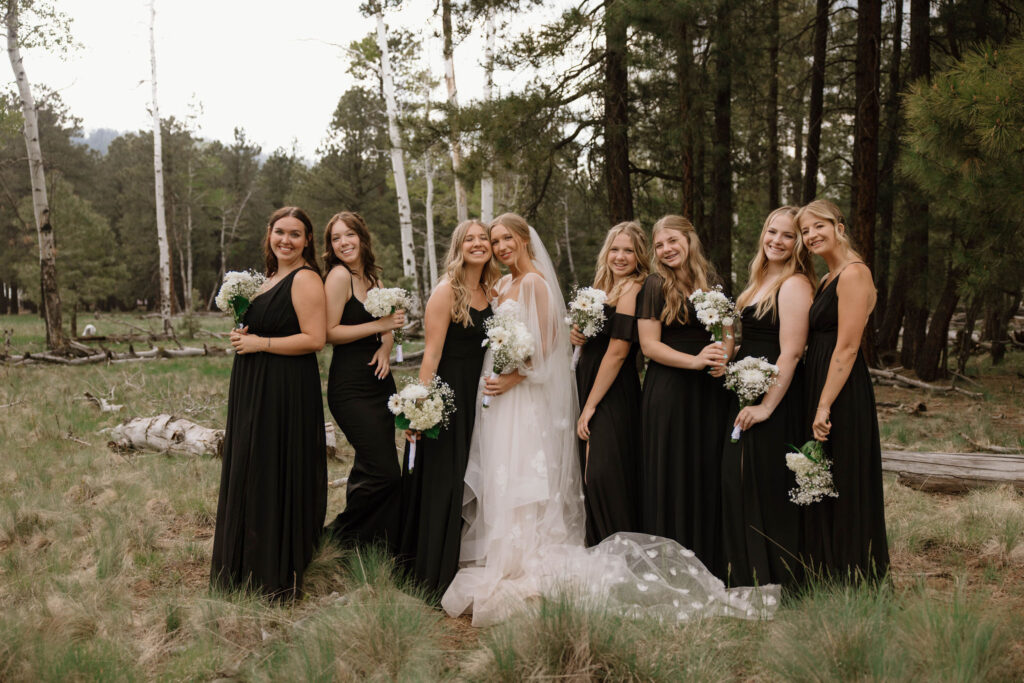 wedding party photos with with bride and bridesmaids